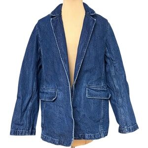 jacket blazer ABERCROBIE & FITCH S blue denim jean 1 button unlined big pockets